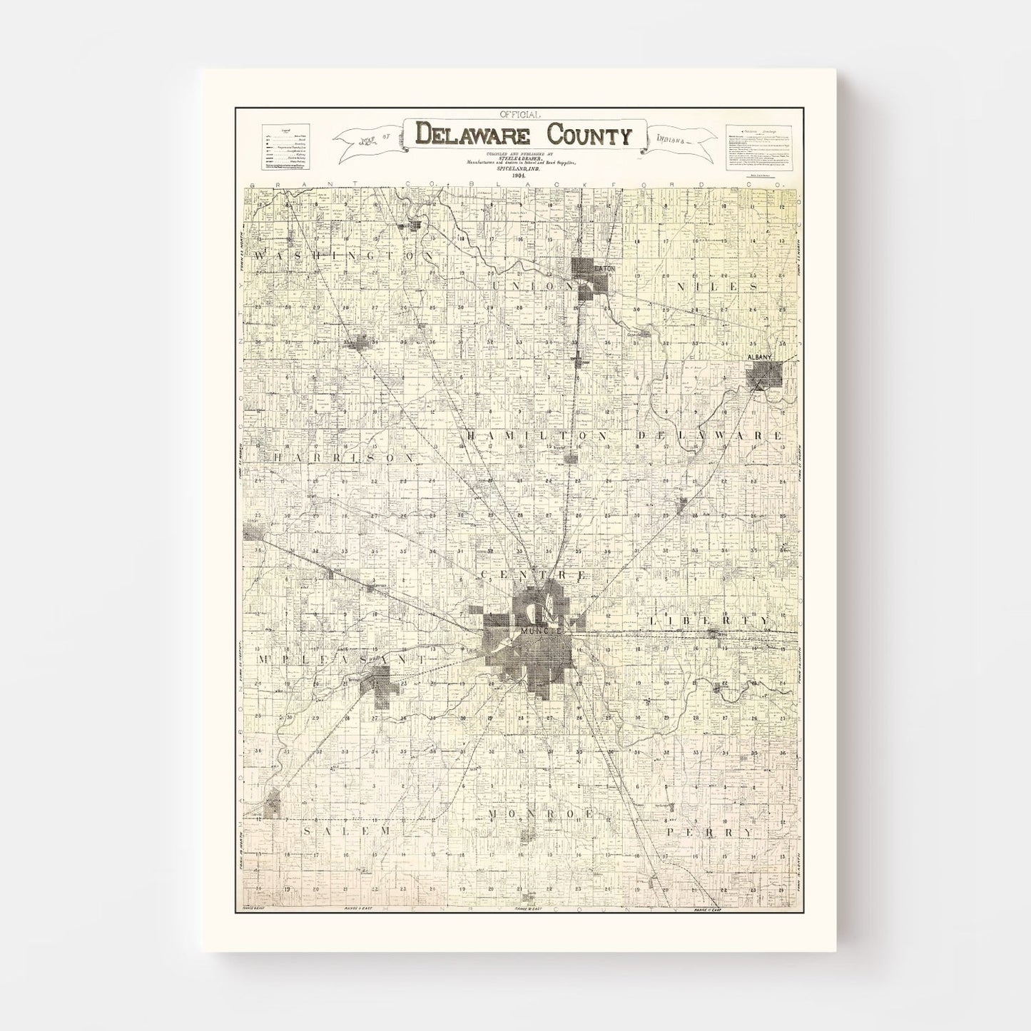 Vintage Map of Delaware County, Indiana, 1904
