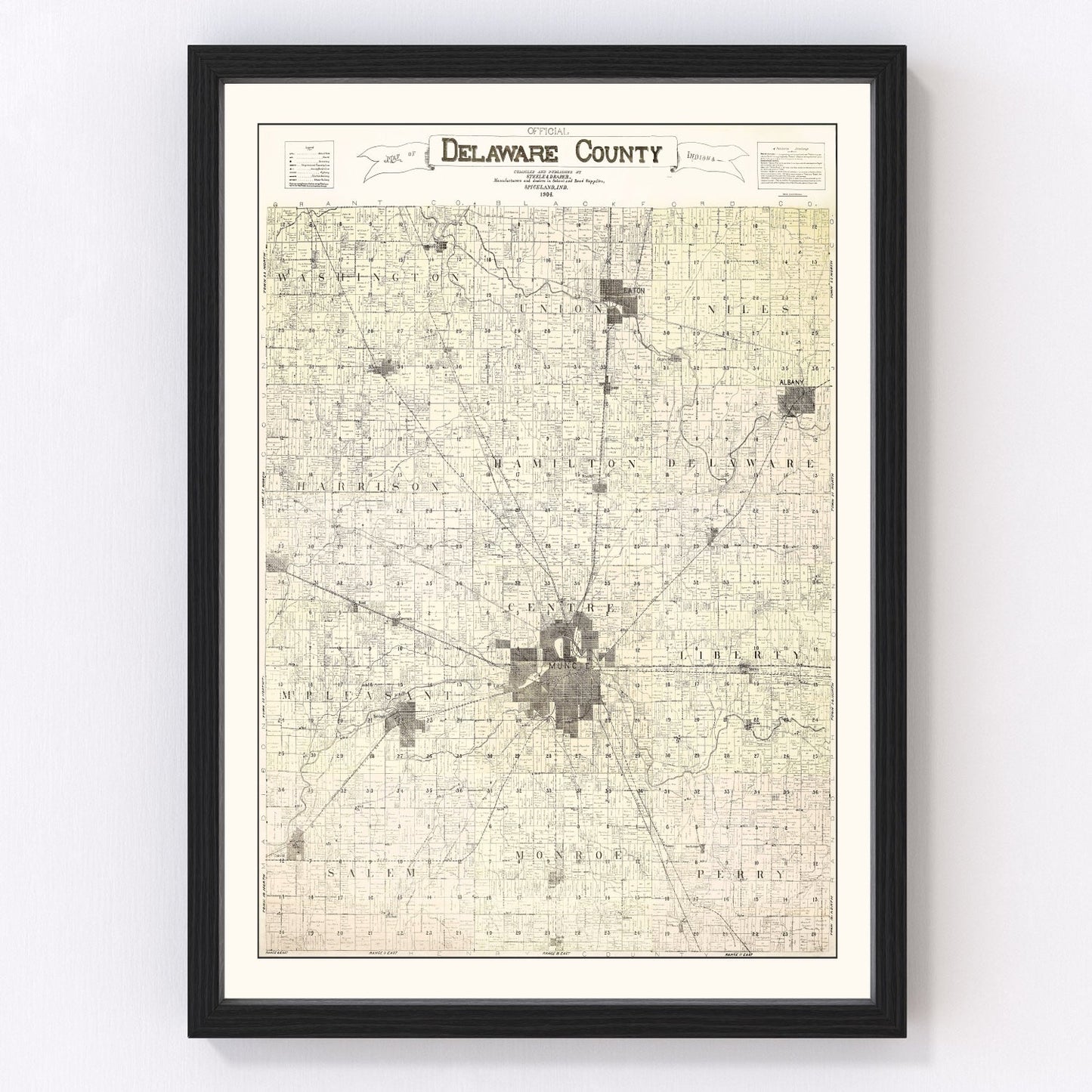 vintage map of Delaware County, Indiana, 1904