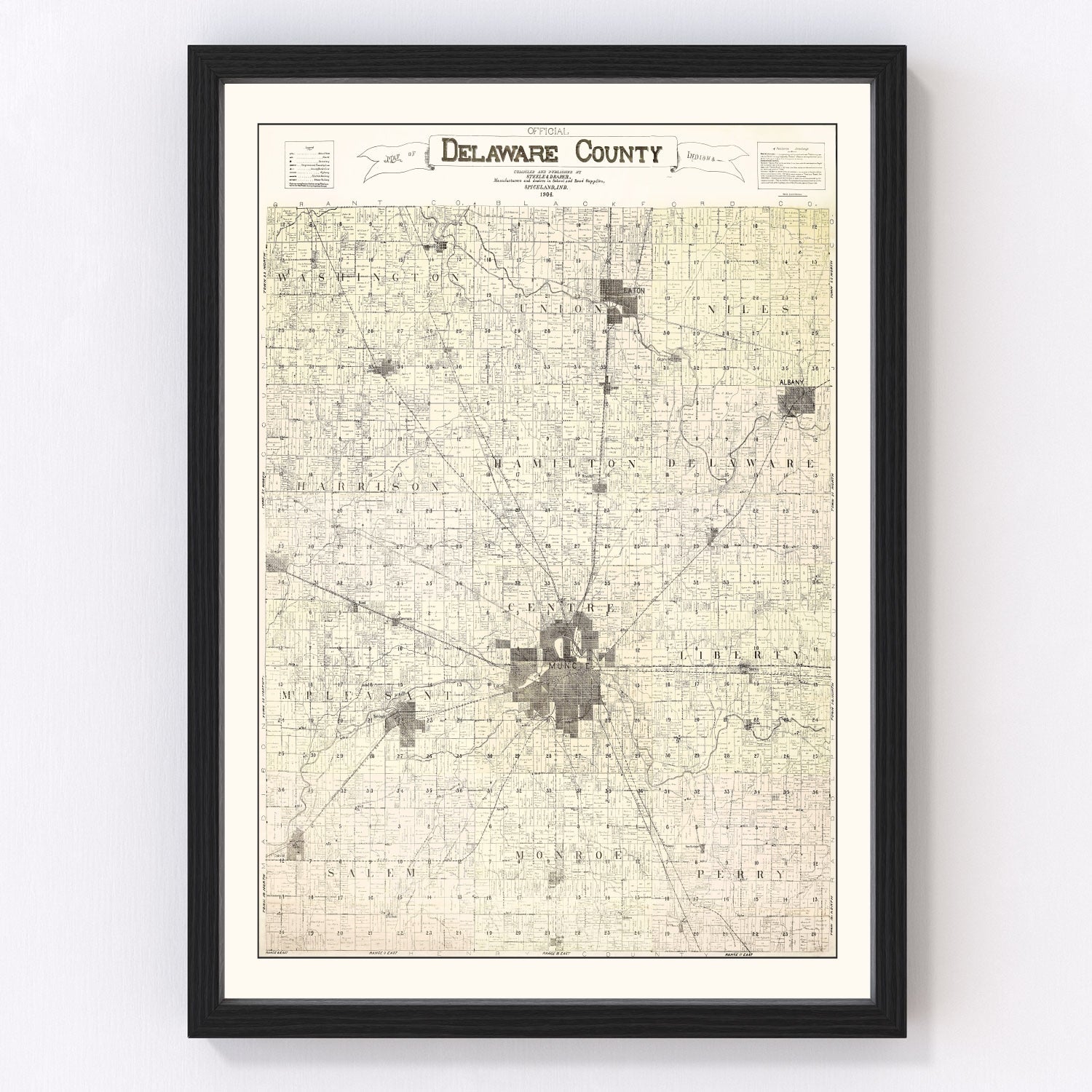 vintage map of Delaware County, Indiana, 1904