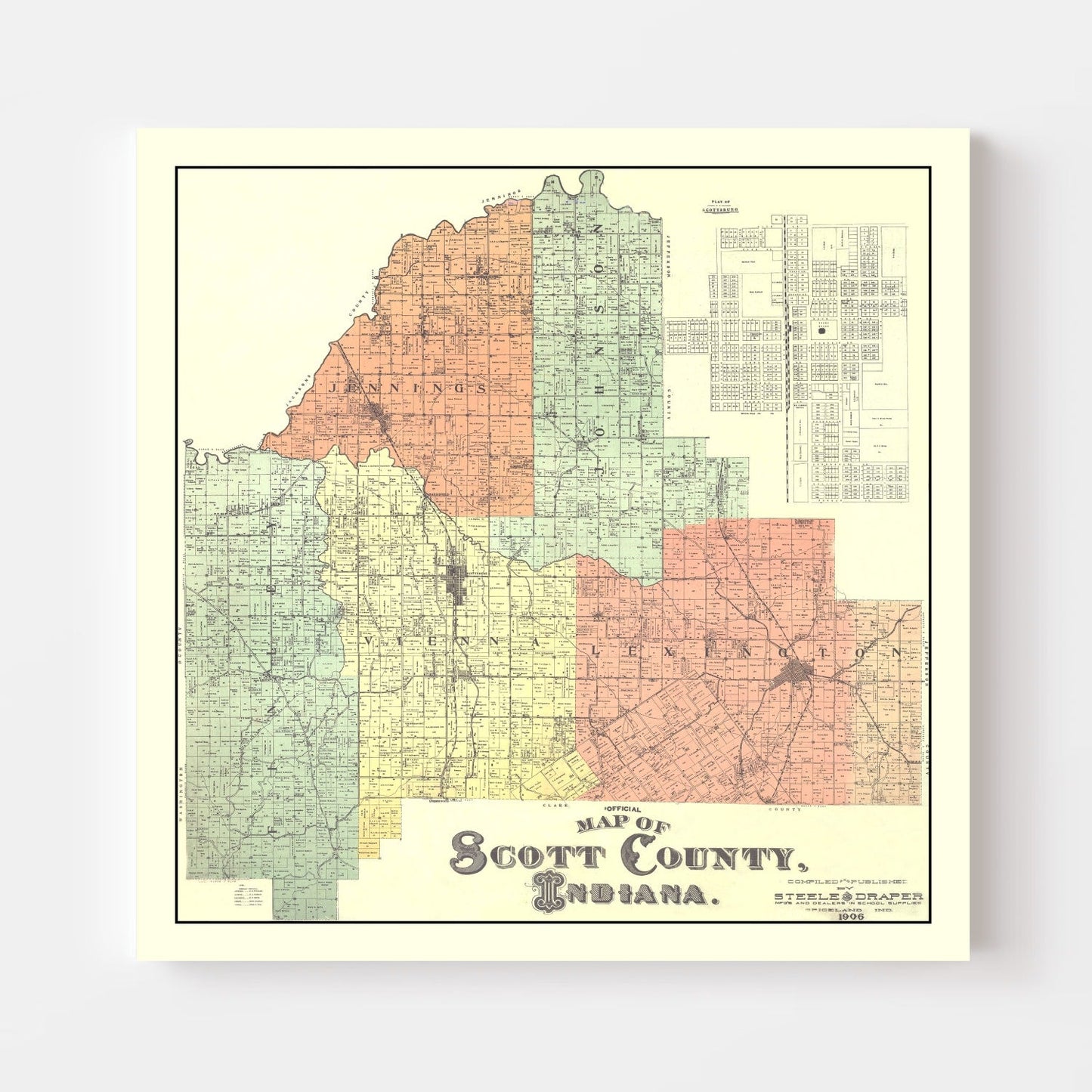 Vintage Map of Scott County, Indiana, 1906