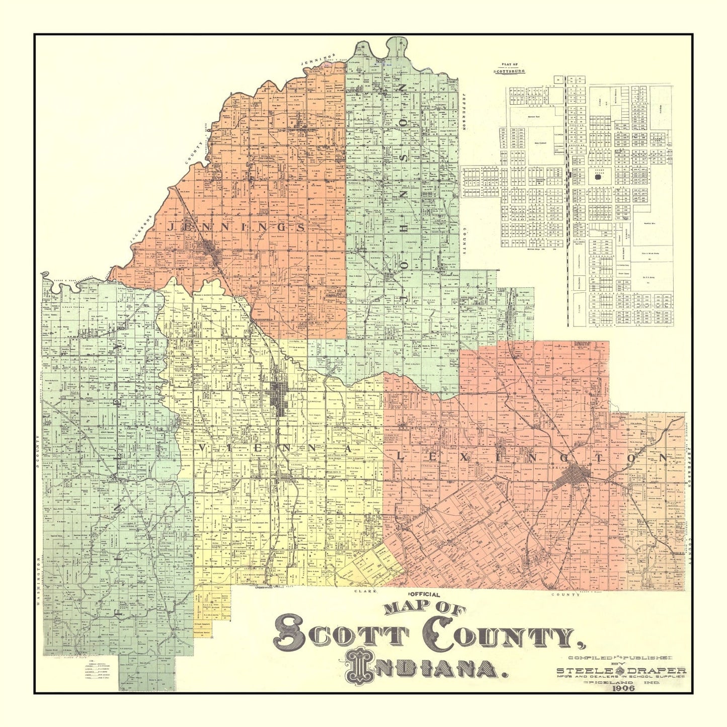 Vintage Map of Scott County, Indiana, 1906