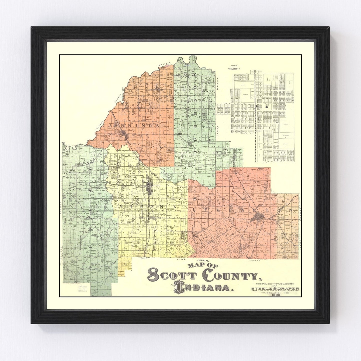 vintage map of Scott County, Indiana, 1906