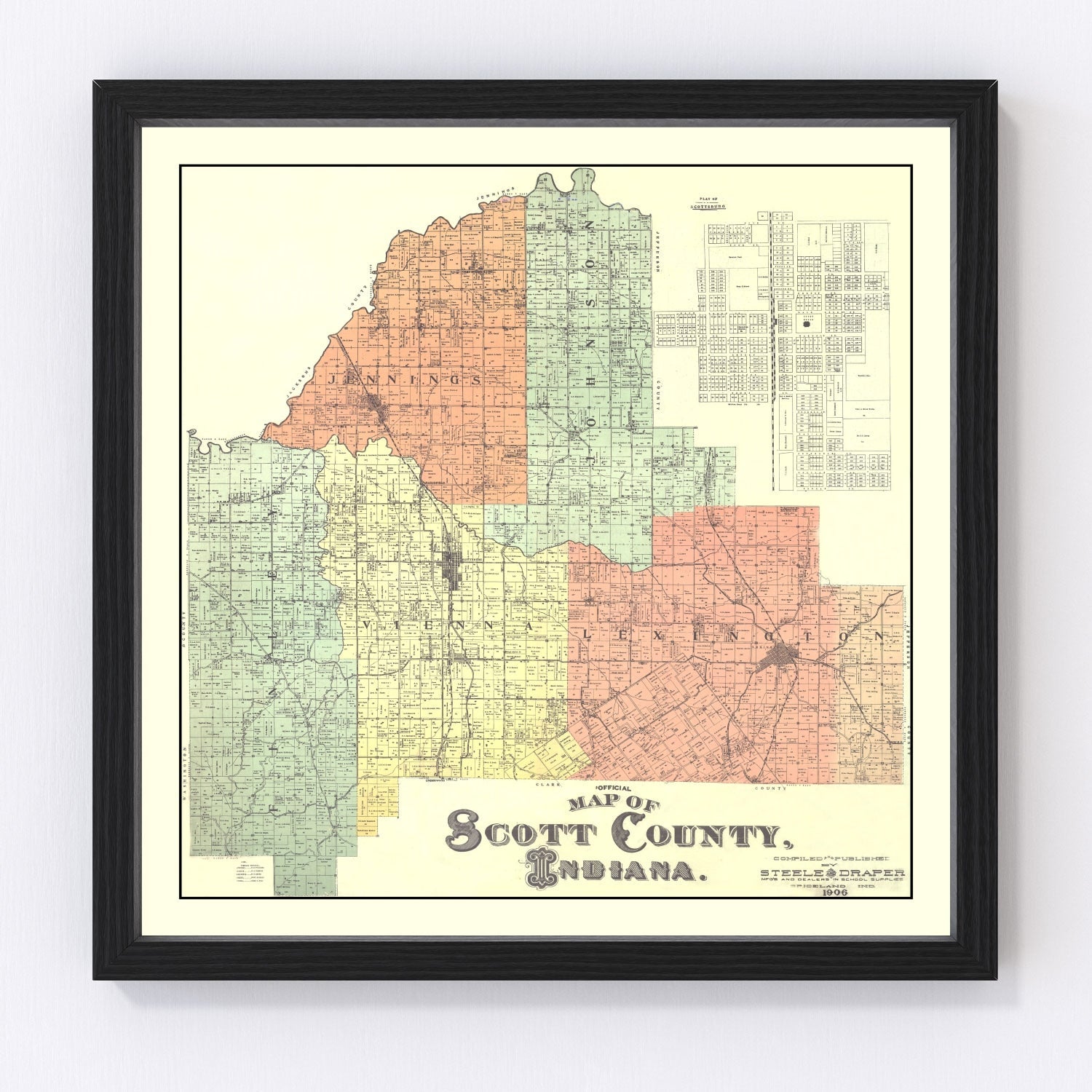 vintage map of Scott County, Indiana, 1906