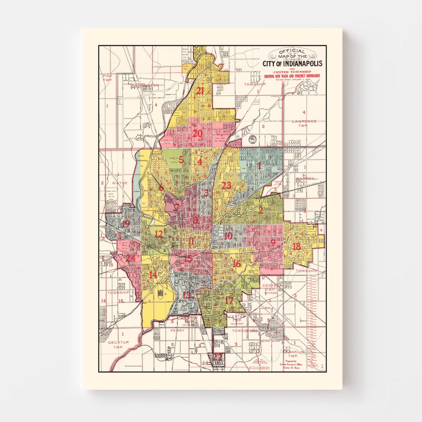 Vintage Map of Indianapolis, Indiana, 1938