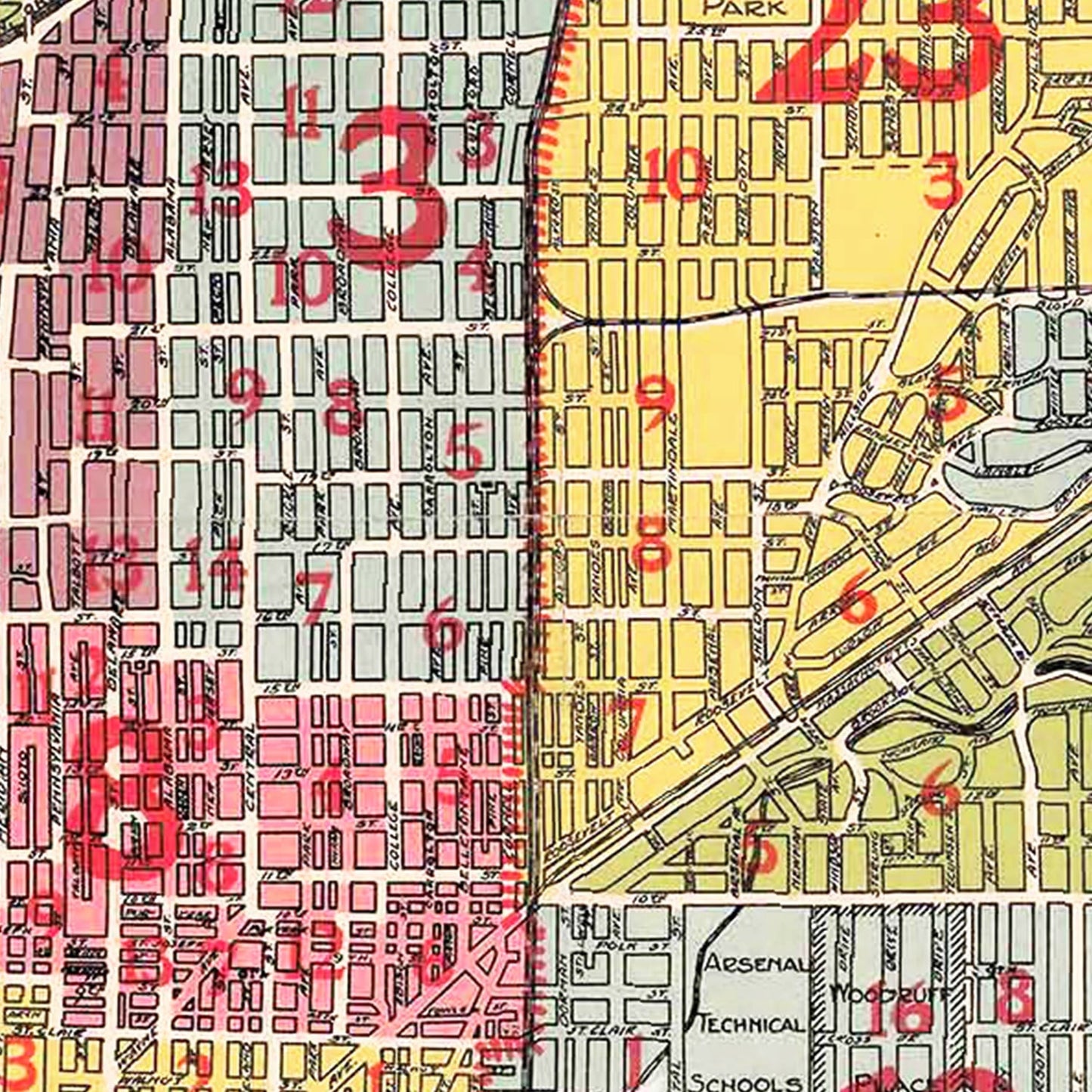 Vintage Map of Indianapolis, Indiana, 1938