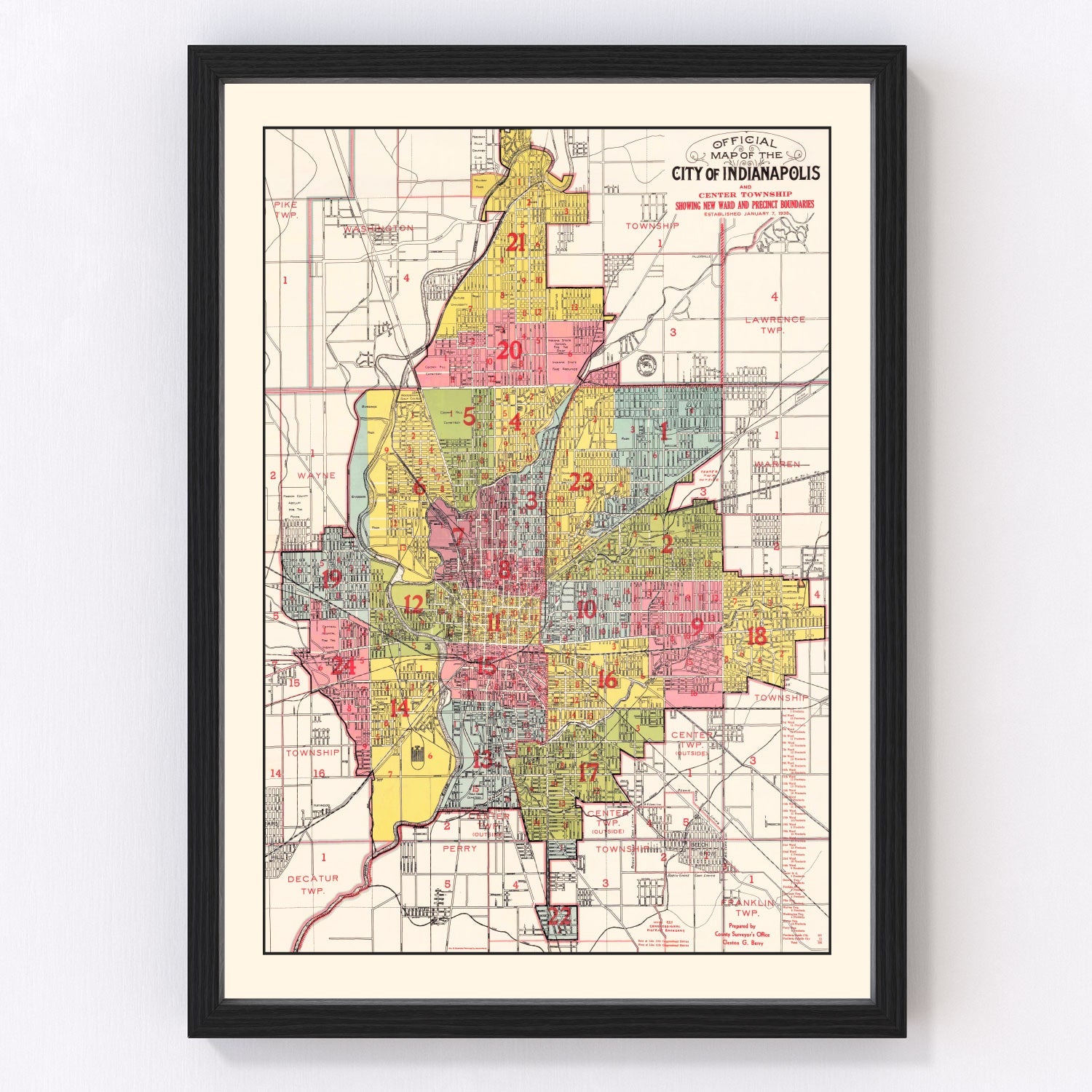 vintage map of Indianapolis, Indiana, 1938