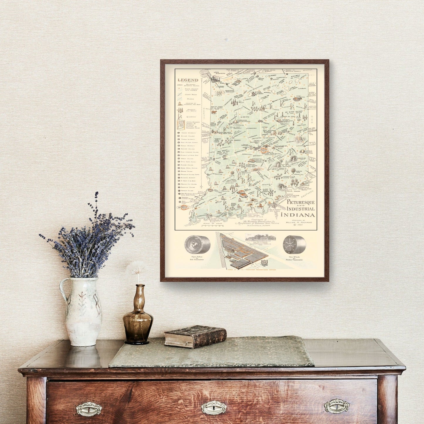 Vintage Map of Indiana, 1923