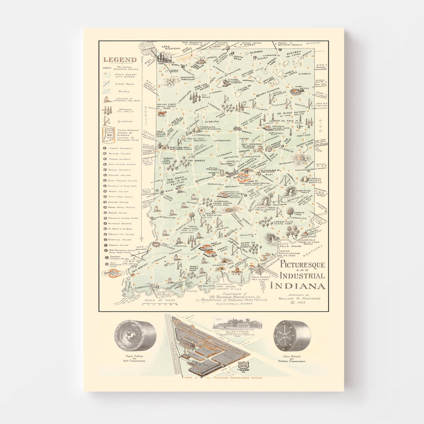 Vintage Map of Indiana, 1923