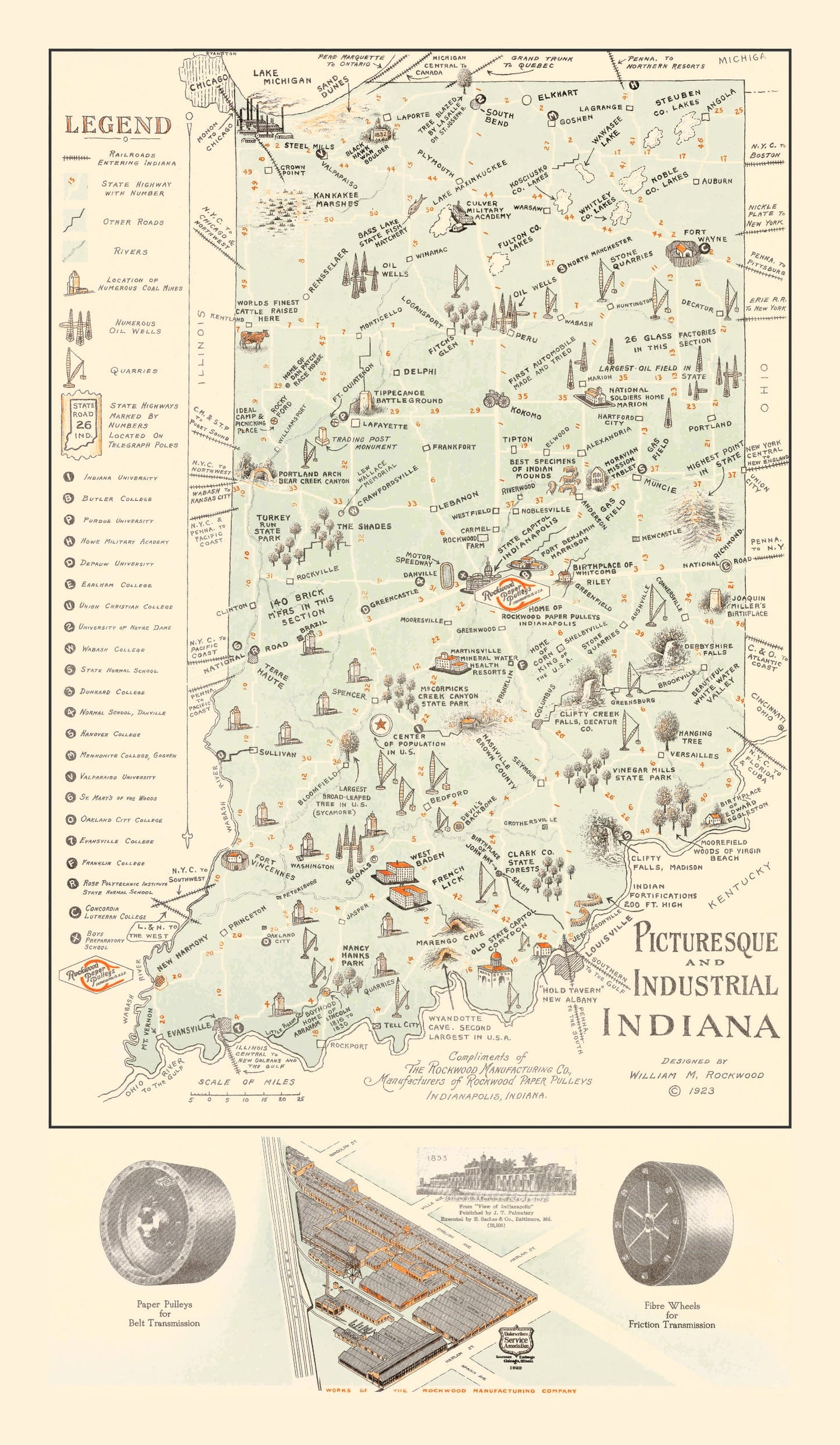 Vintage Map of Indiana, 1923