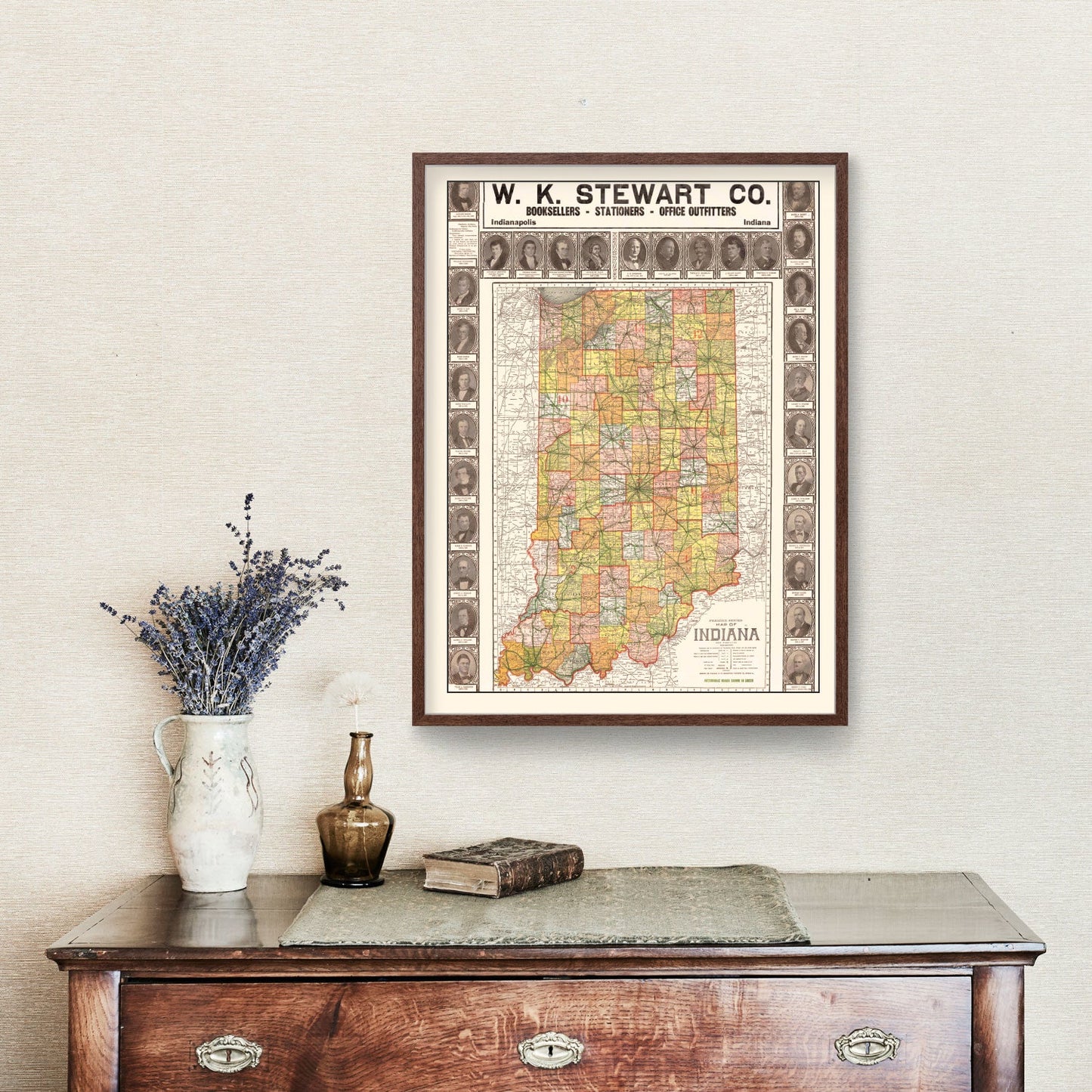 Vintage Map of Indiana, 1918