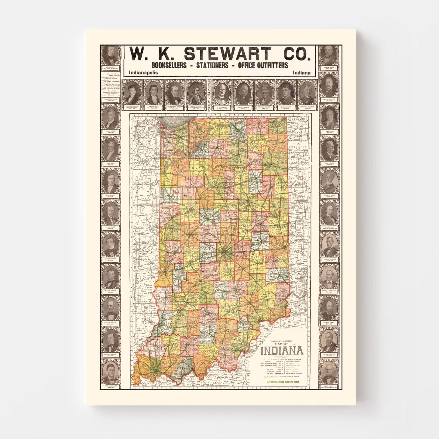 Vintage Map of Indiana, 1918