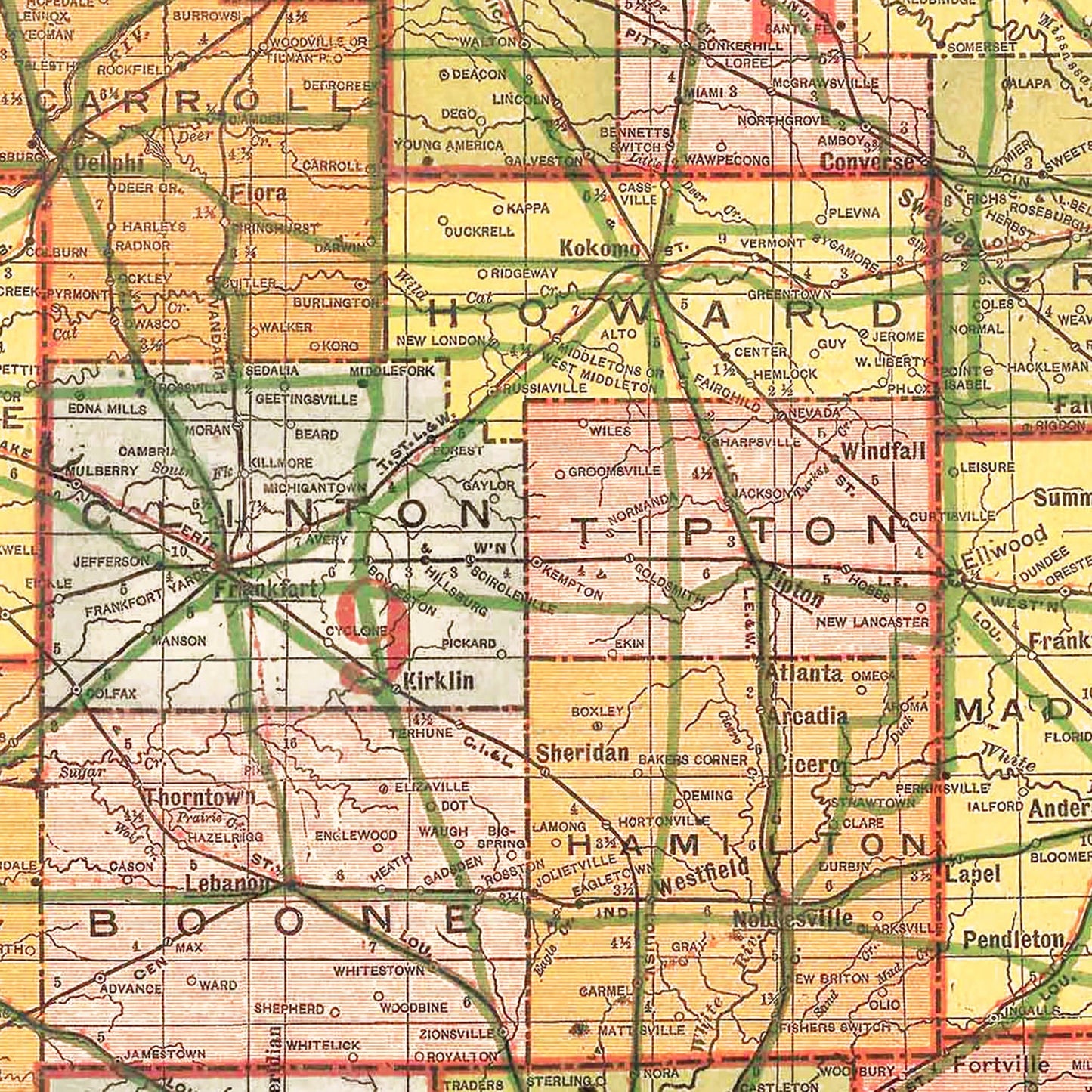 Vintage Map of Indiana, 1918