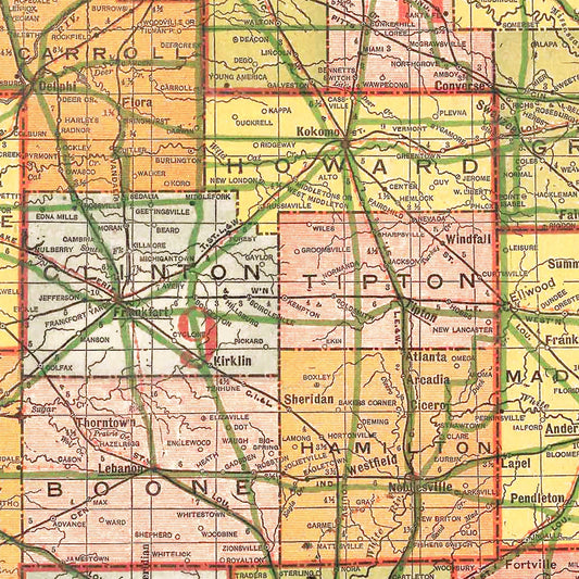 Vintage Map of Indiana, 1918