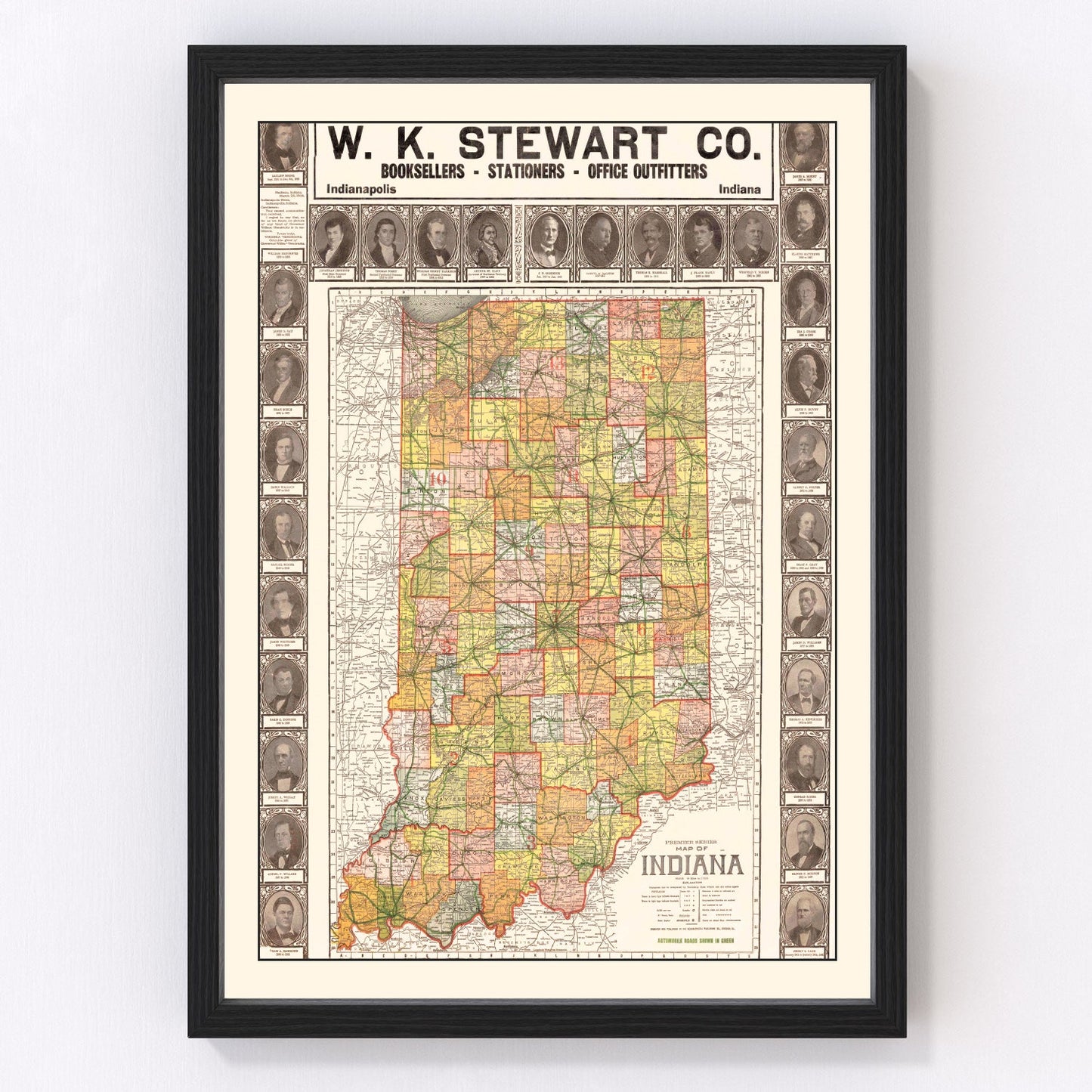 Vintage map of Indiana, 1918