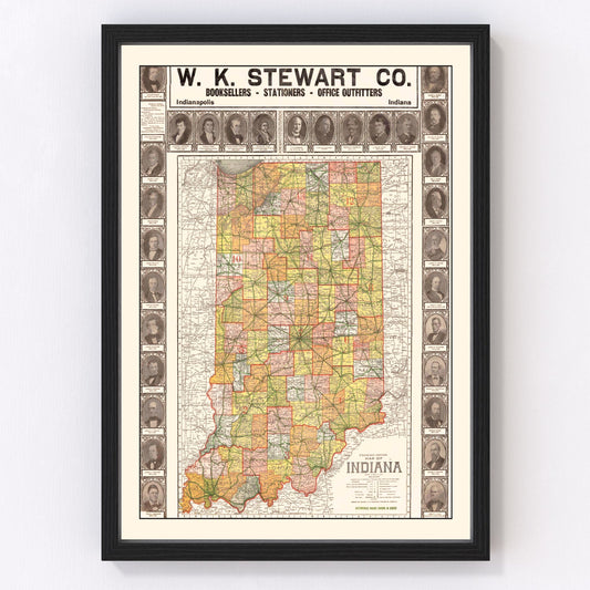 Vintage map of Indiana, 1918