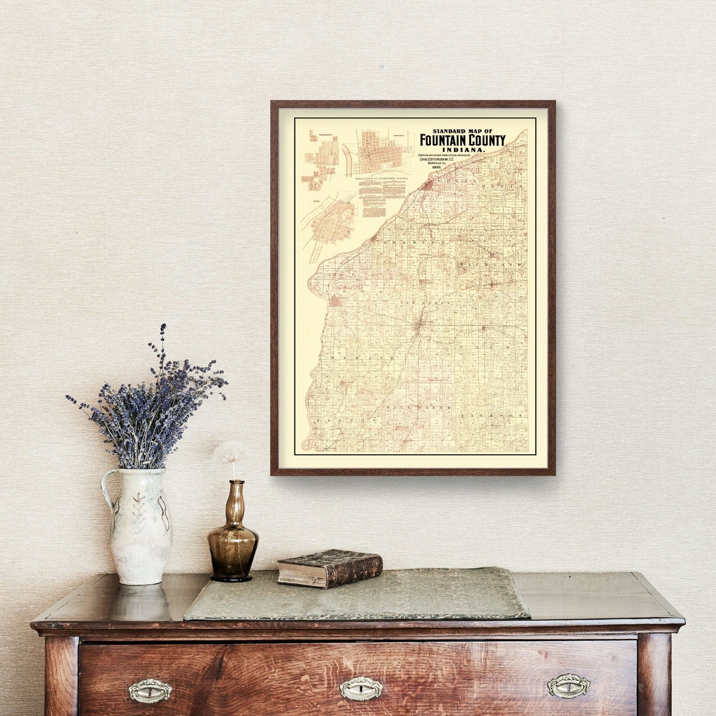 Vintage Map of Fountain County, Indiana, 1897