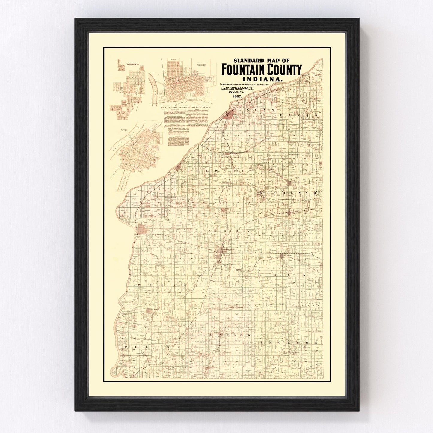 vintage map of Fountain County, Indiana, 1897