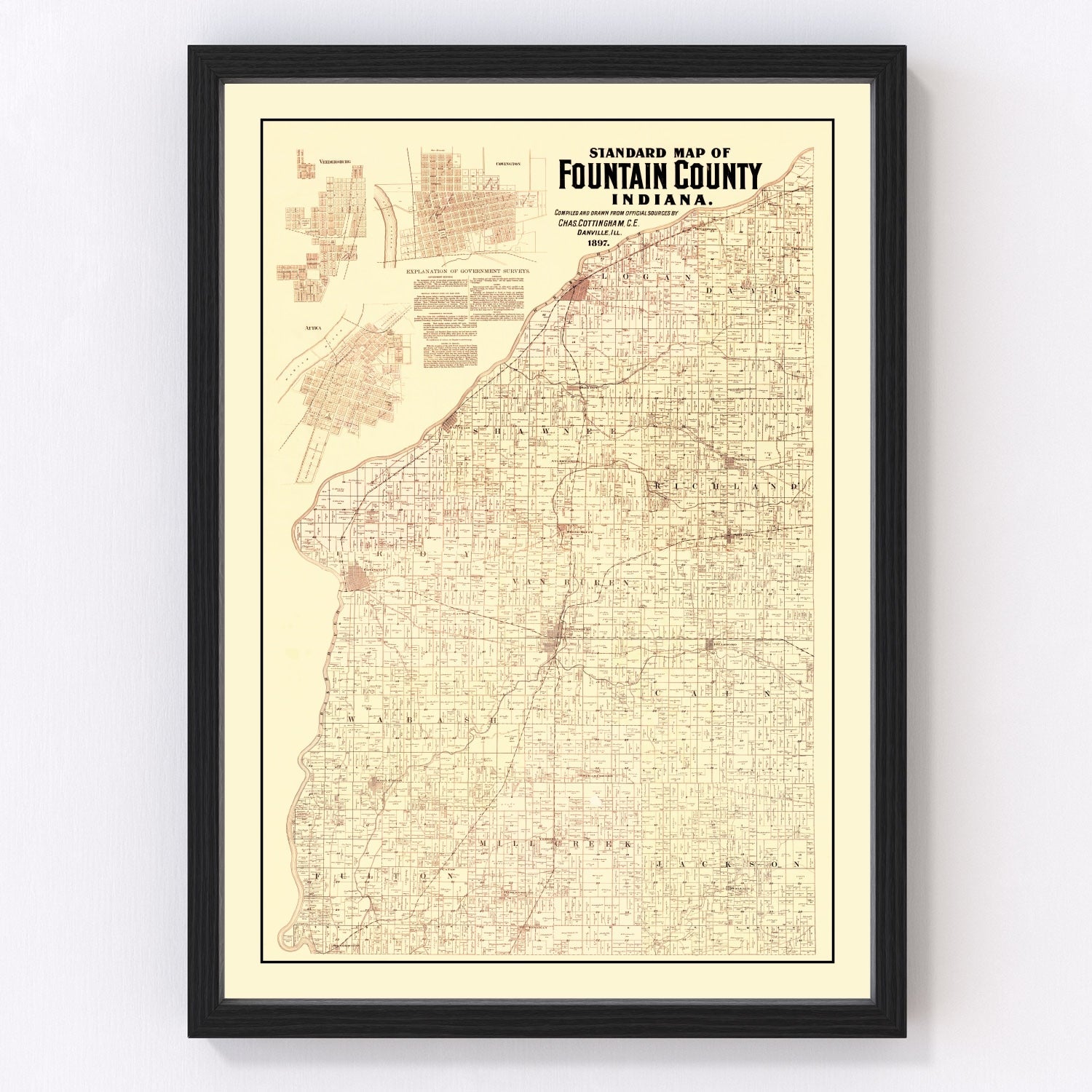 vintage map of Fountain County, Indiana, 1897