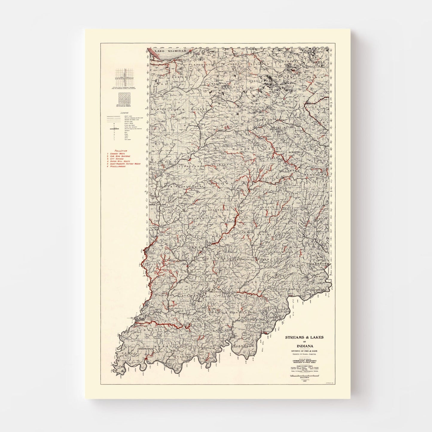 Vintage Map of Indiana, 1933