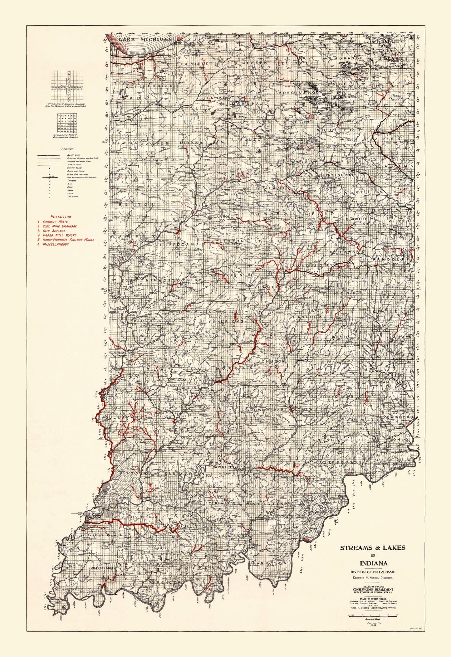 Vintage Map of Indiana, 1933