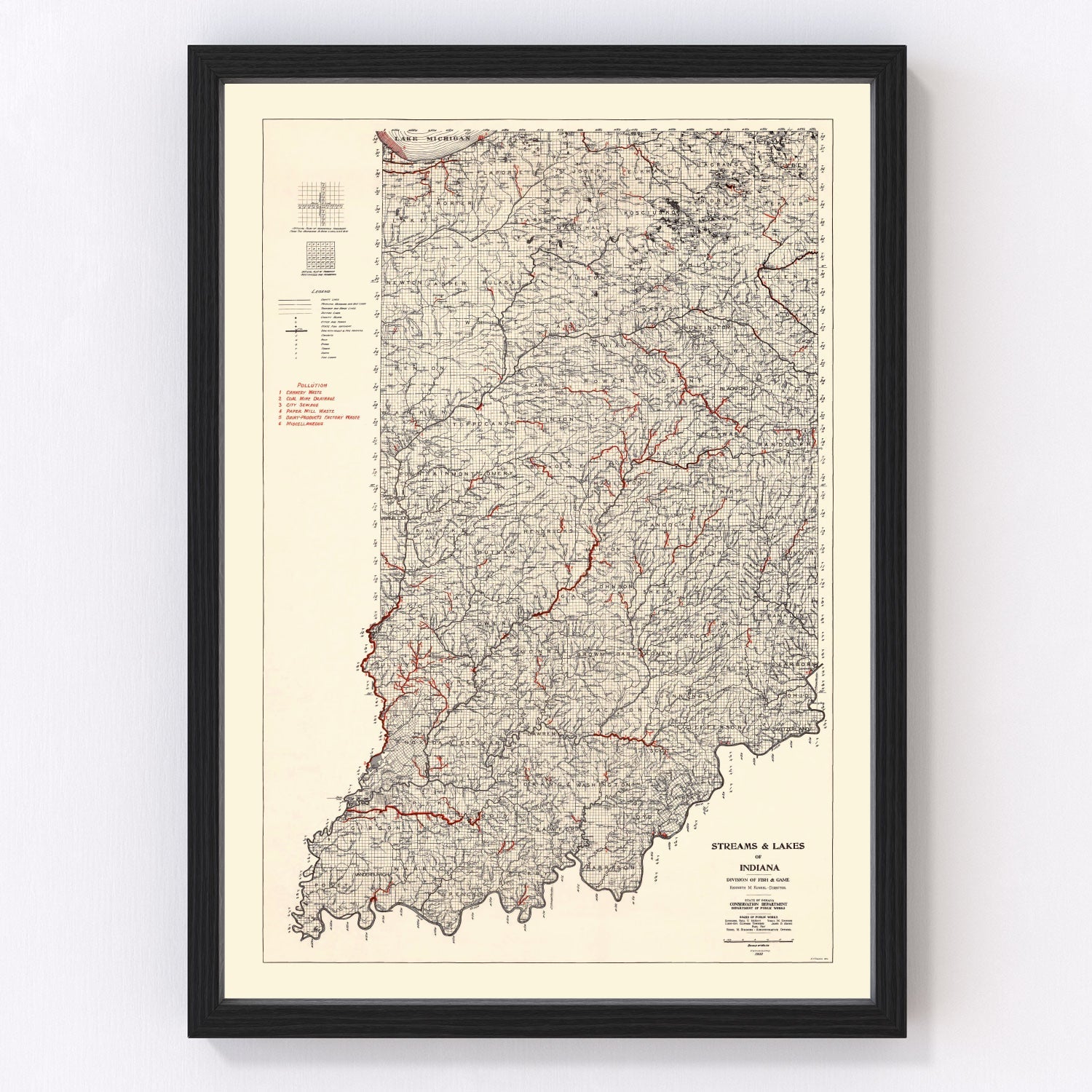 Vintage map of Indiana, 1933