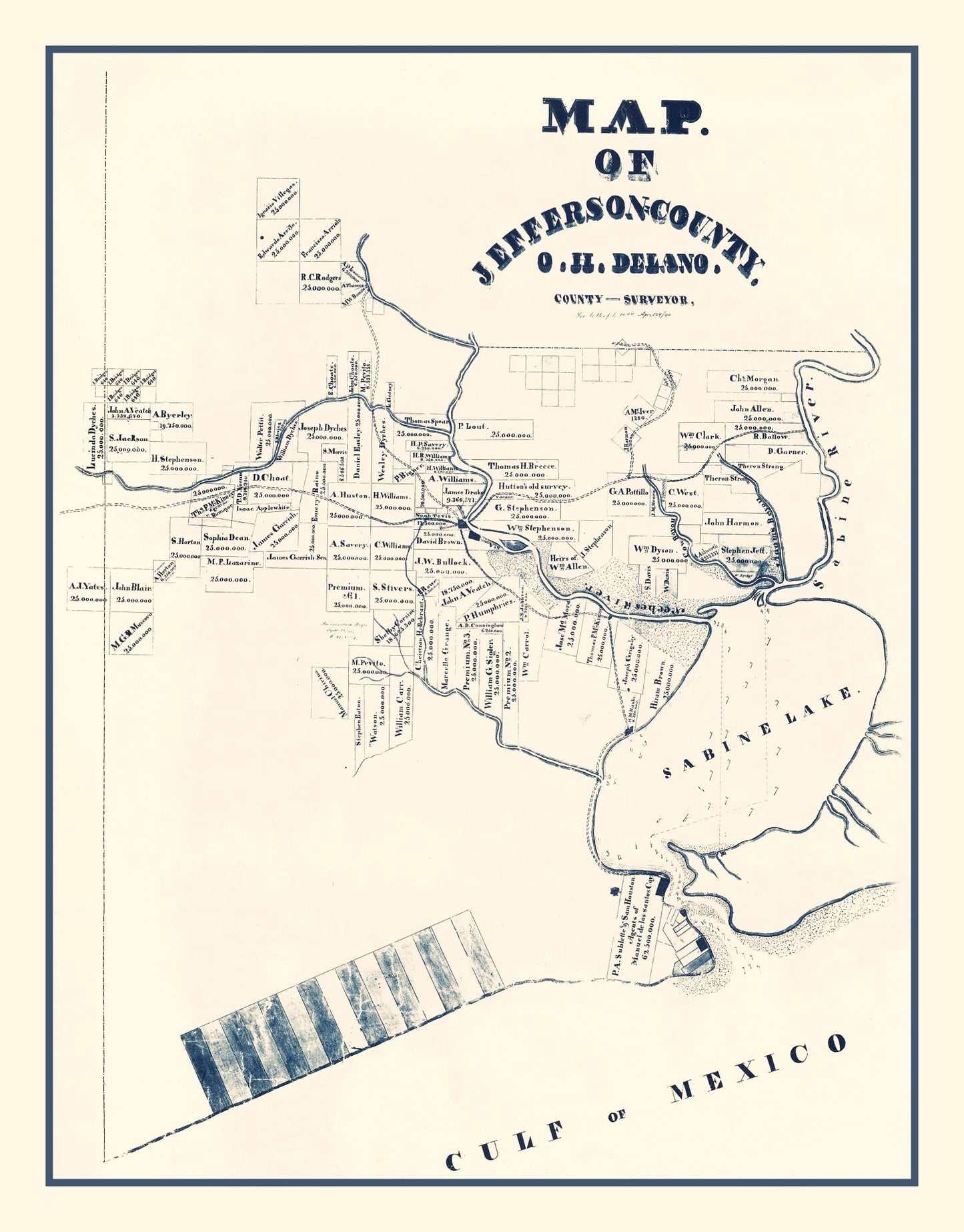 Vintage Map of Jefferson County, Texas, 1840