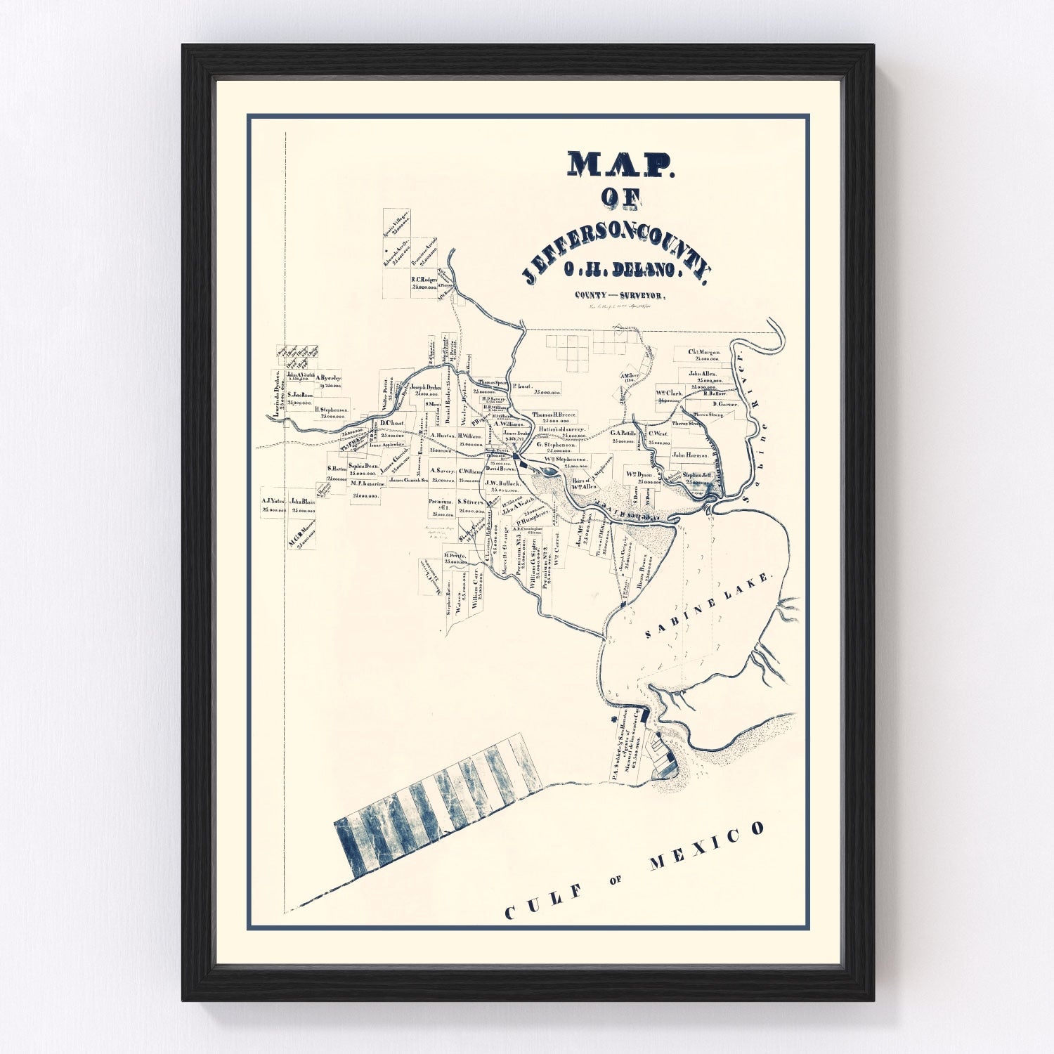 Vintage map of Jefferson County, Texas, 1840
