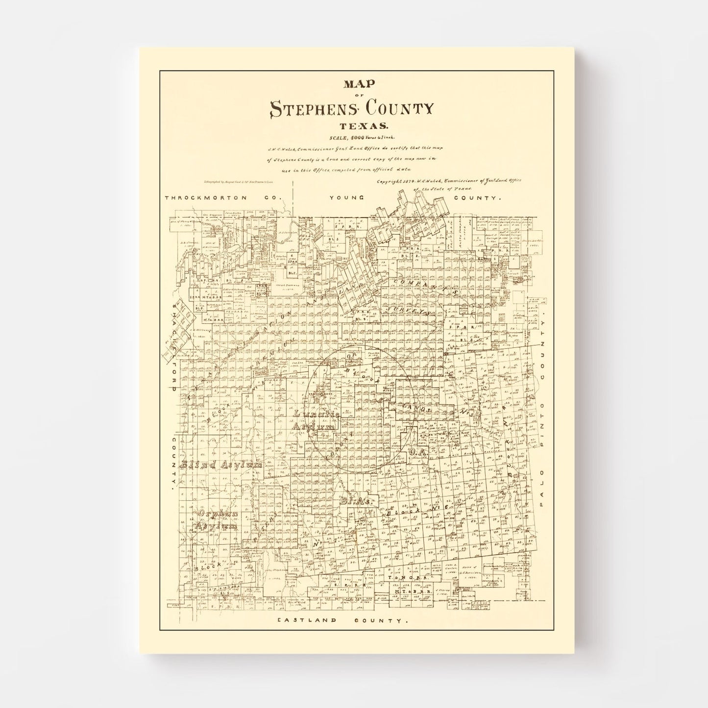 Vintage Map of Stephens County, Texas, 1879