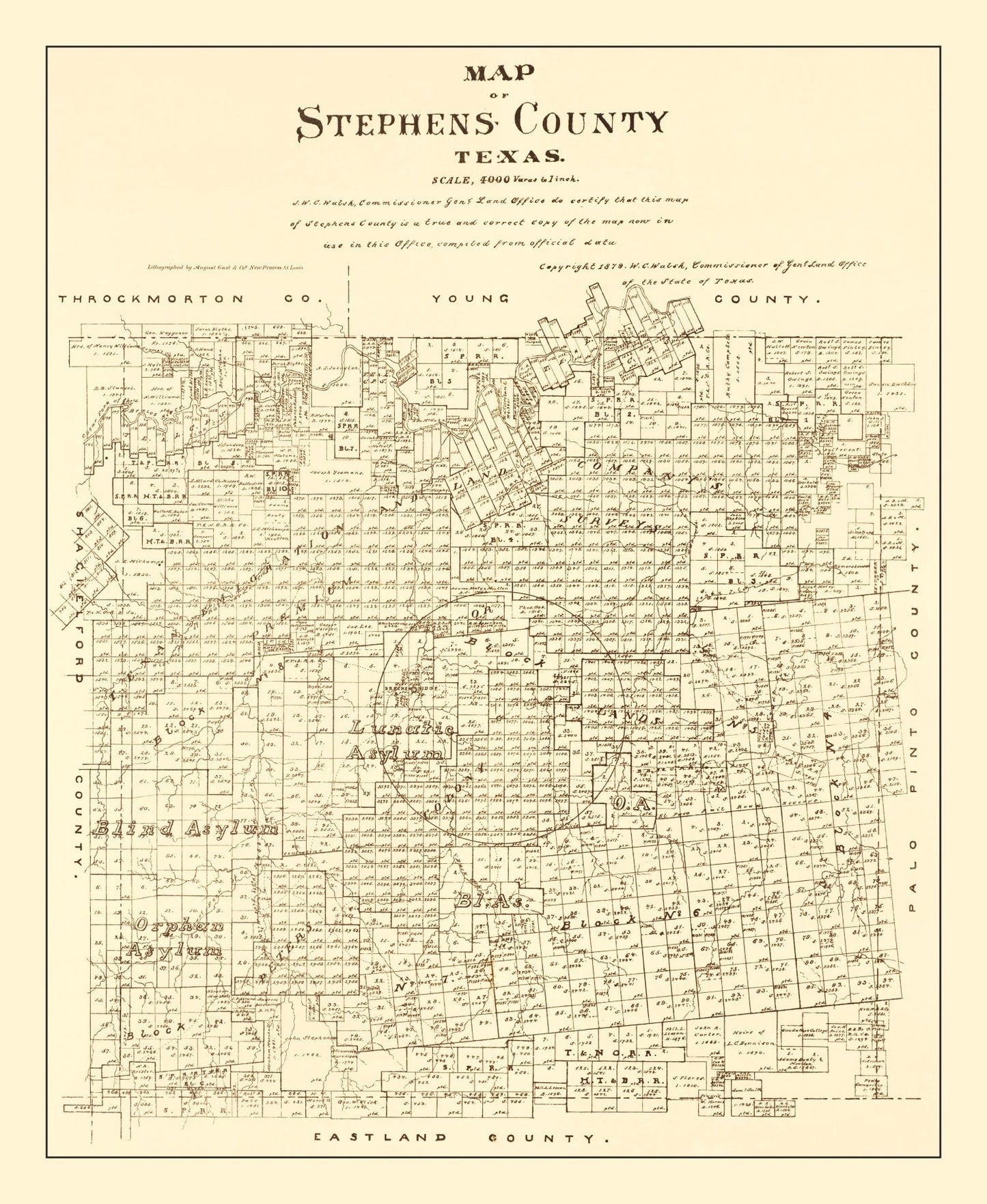 Vintage Map of Stephens County, Texas, 1879
