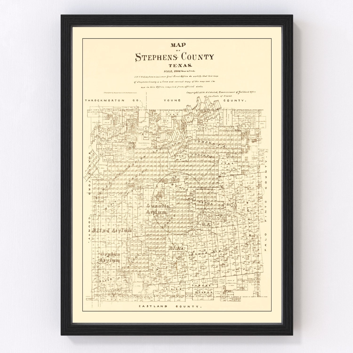 Vintage map of Stephens County, Texas, 1879