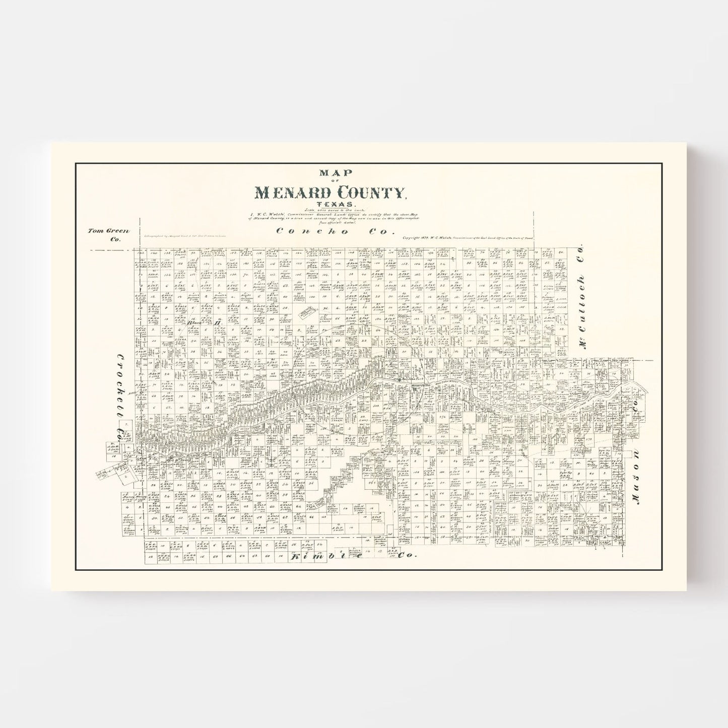 Vintage Map of Menard County, Texas, 1879