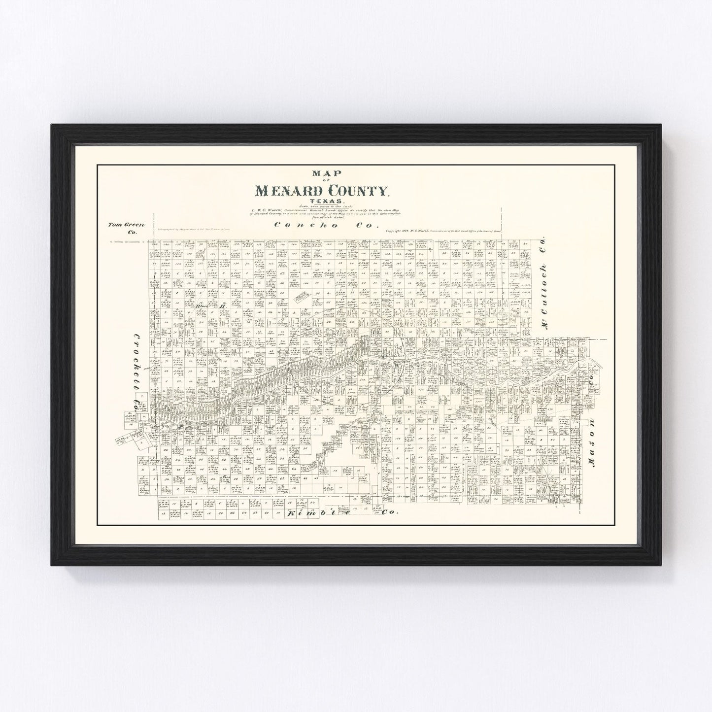 Vintage map of Menard County, Texas, 1879
