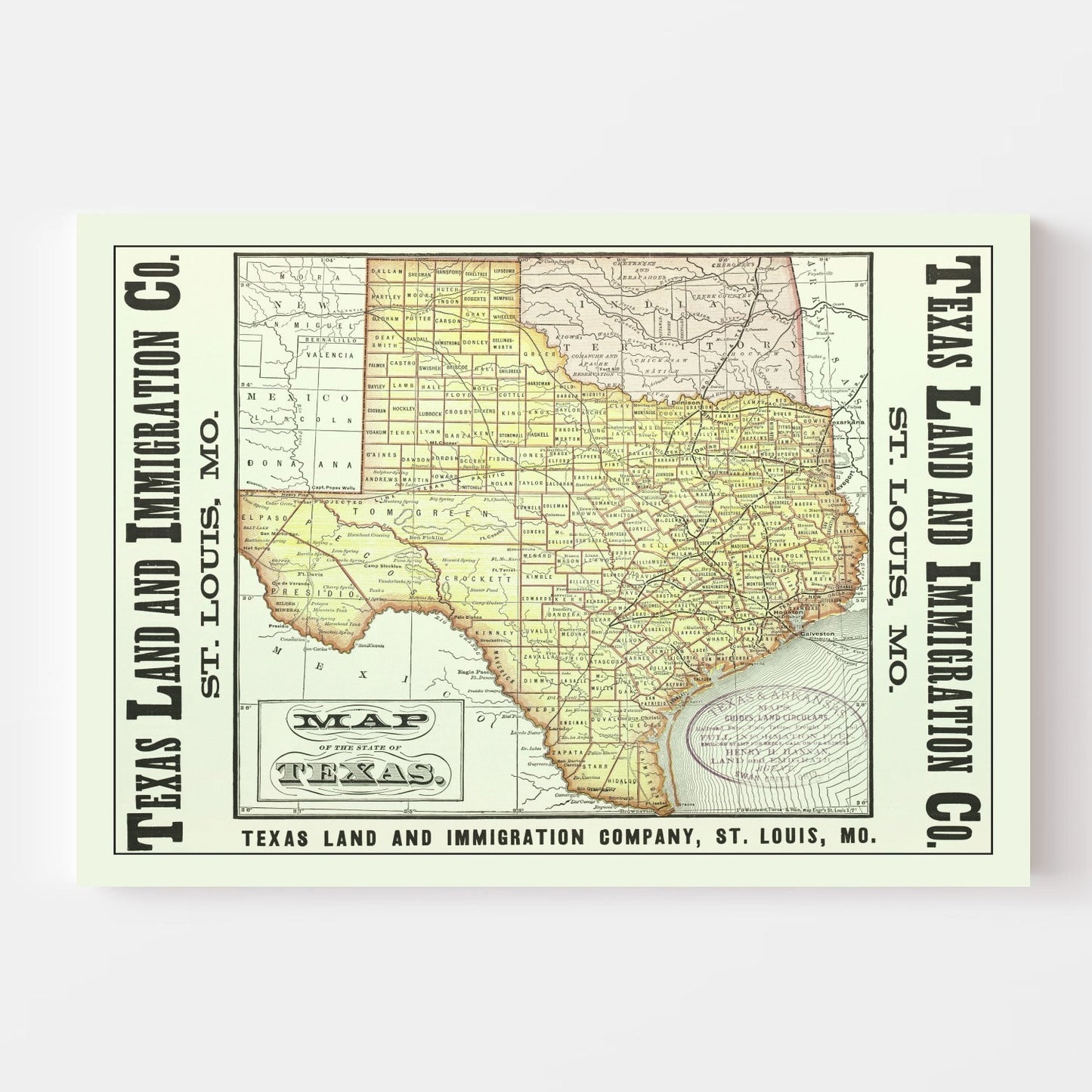 Vintage Map of Texas, 1876