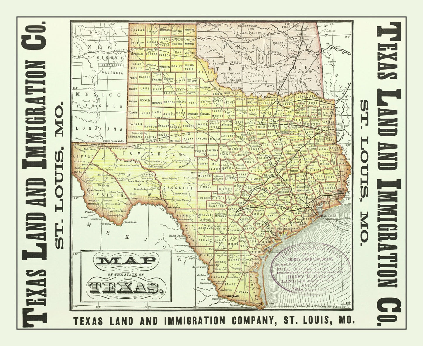 Vintage Map of Texas, 1876