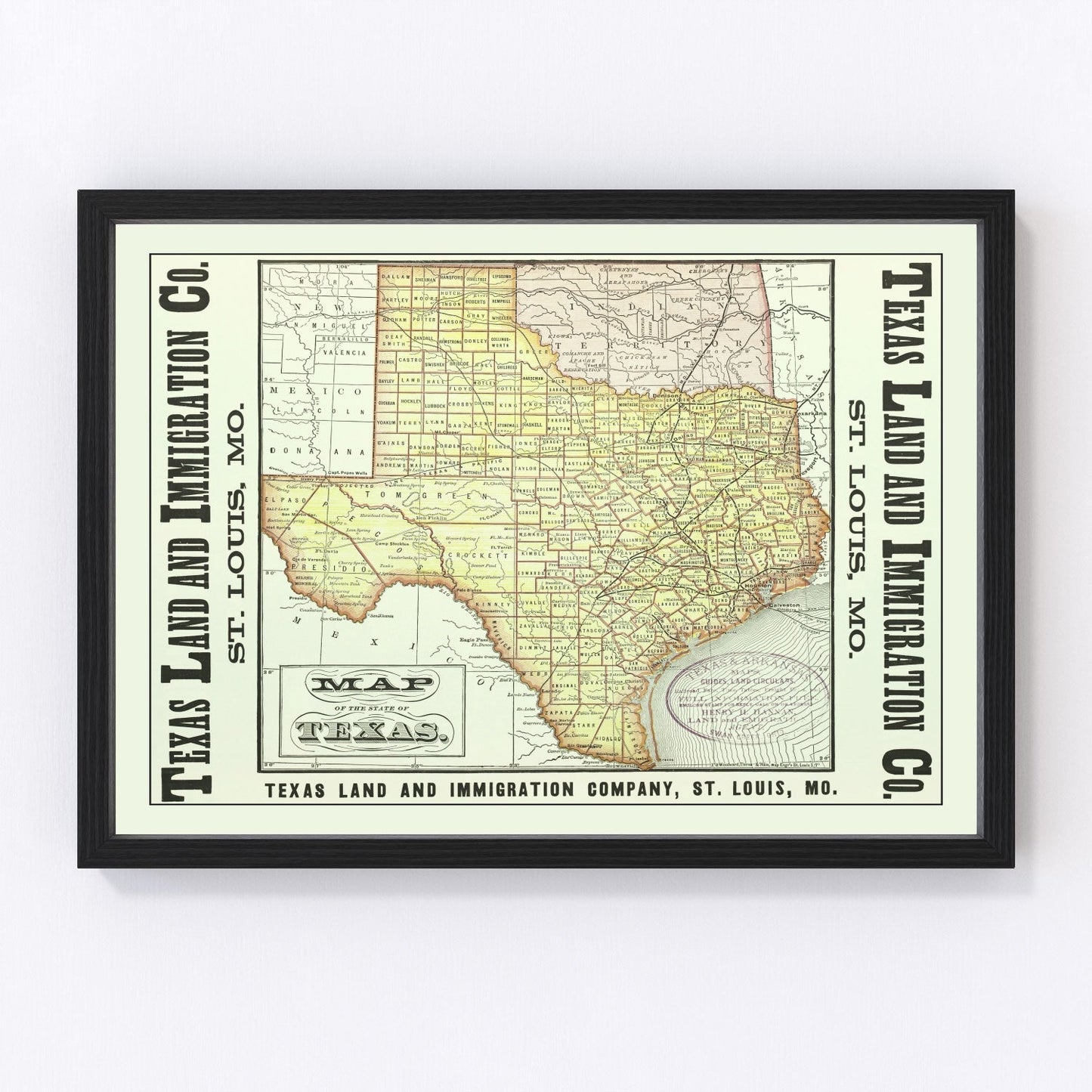 Vintage map of Texas, 1876