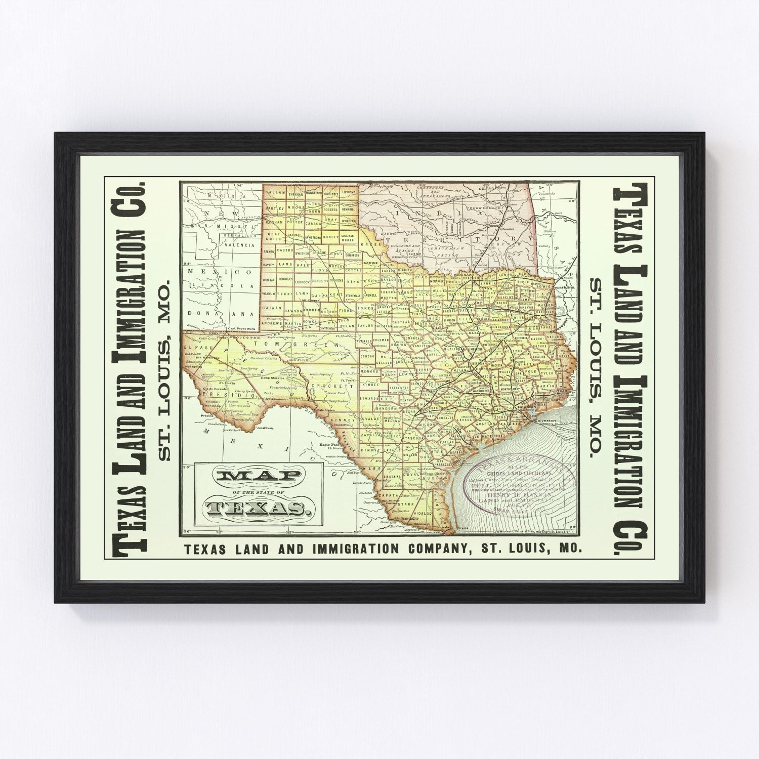 Vintage map of Texas, 1876