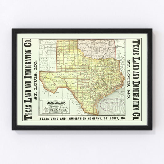 Vintage map of Texas, 1876