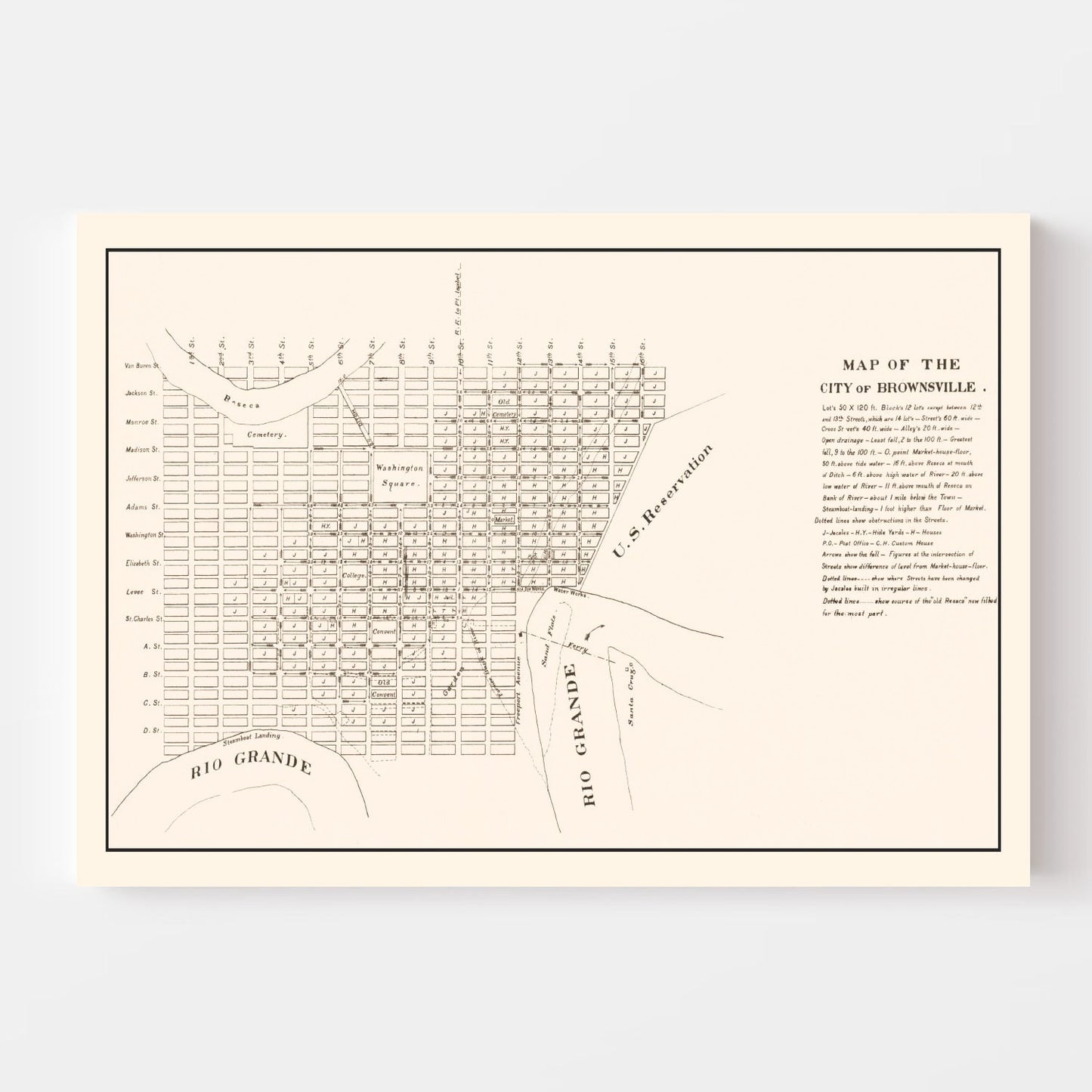 Vintage Map of Brownsville, Texas, 1878