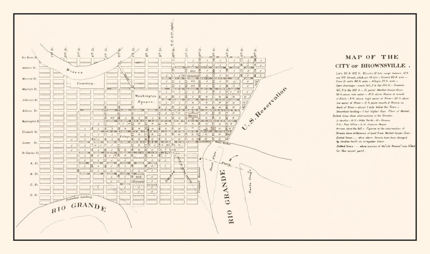 Vintage Map of Brownsville, Texas, 1878