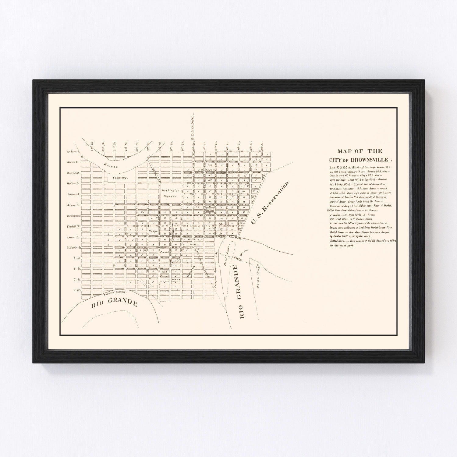Vintage map of Brownsville, Texas, 1878, Cameron County