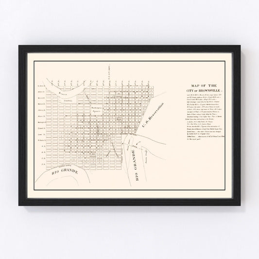 Vintage map of Brownsville, Texas, 1878, Cameron County