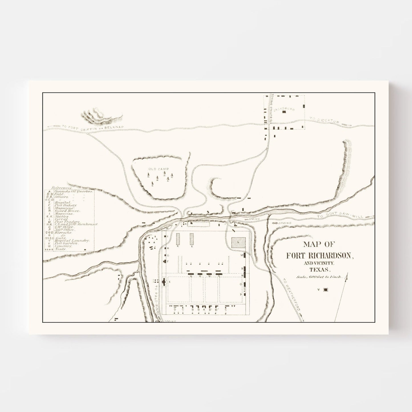 Vintage Map of Fort Richardson, Texas, 1870