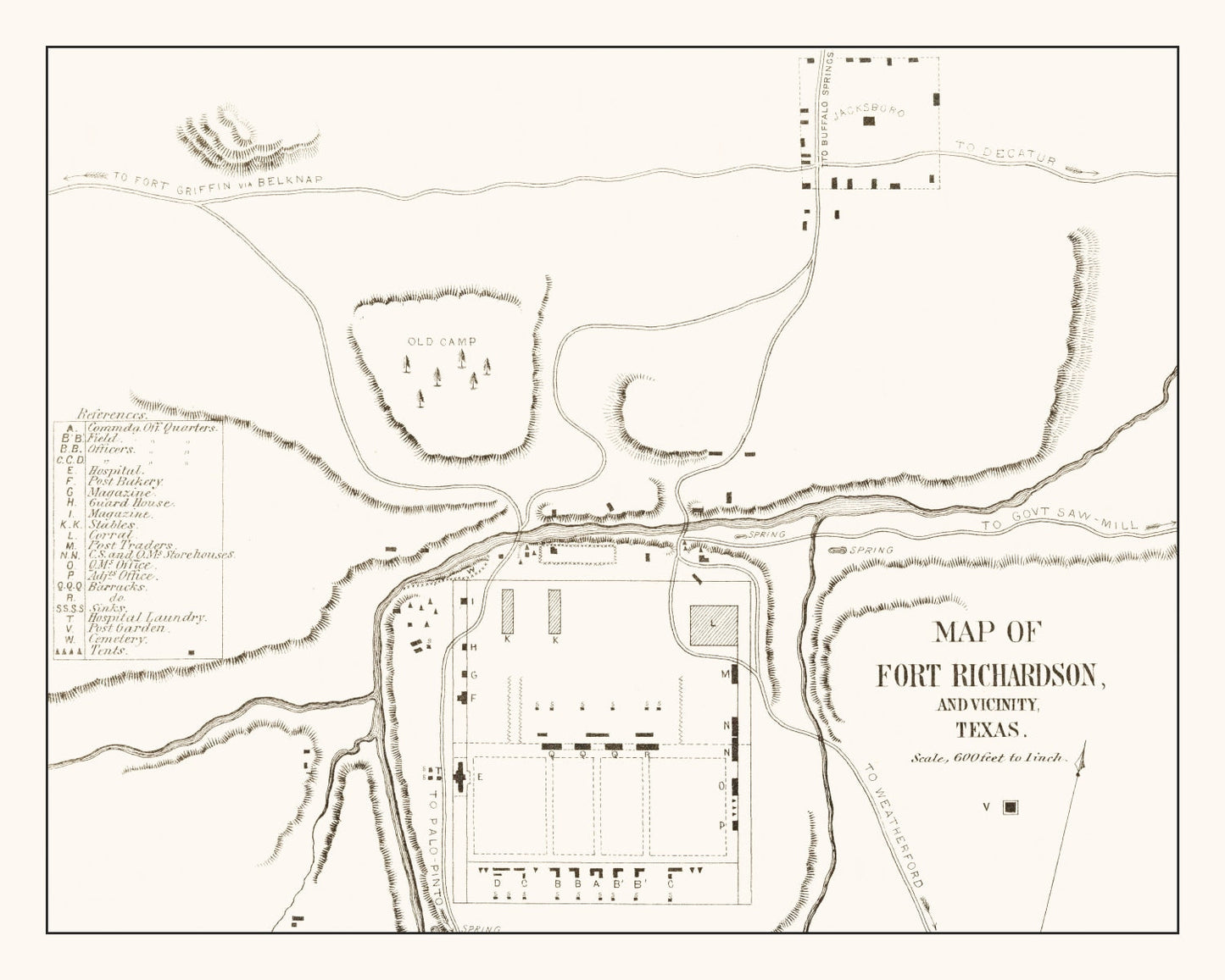 Vintage Map of Fort Richardson, Texas, 1870
