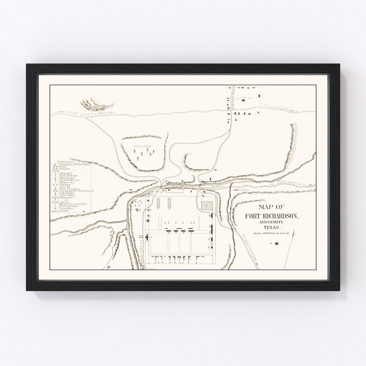vintage map of Fort Richardson, Texas, 1870