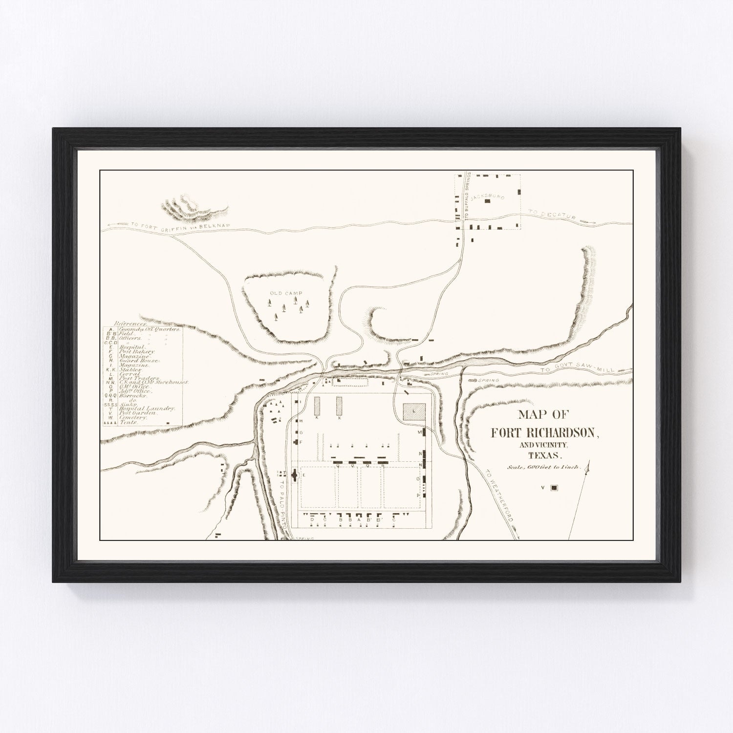 vintage map of Fort Richardson, Texas, 1870