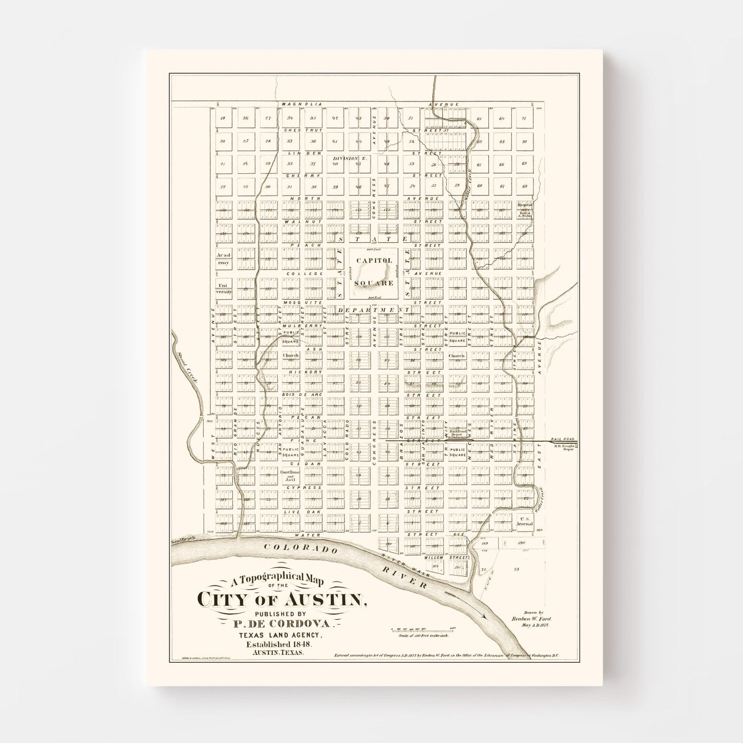 Vintage Map of Austin, Texas, 1872