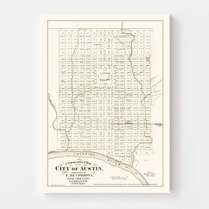 Vintage Map of Austin, Texas, 1872