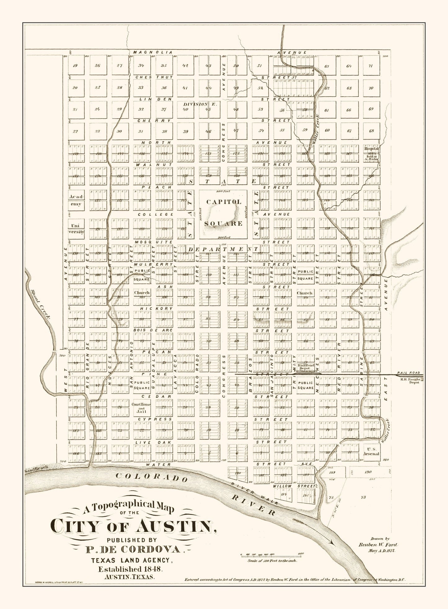 Vintage Map of Austin, Texas, 1872