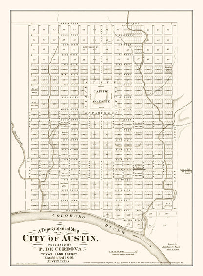 Vintage Map of Austin, Texas, 1872