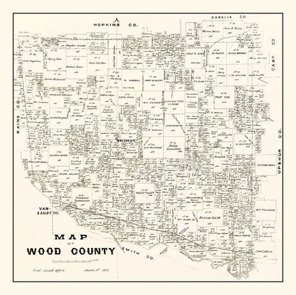 Vintage Map of Wood County, Texas 1877